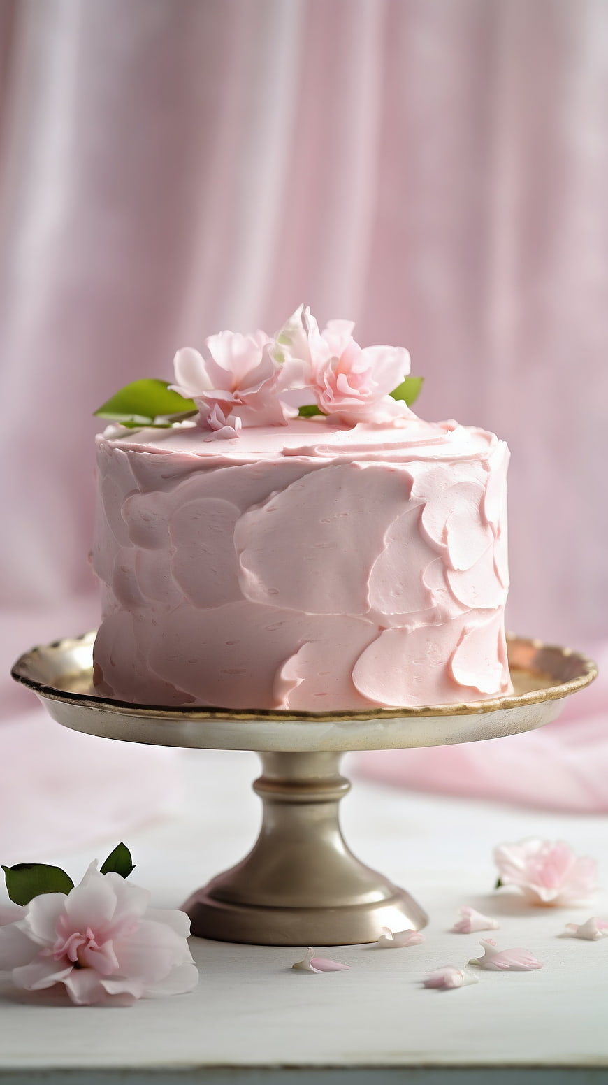 Elegant Pink Floral Cake on Silver Stand