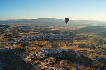 Aerial View of Cappadocia Hot Air Balloon Over Turkey Landscape