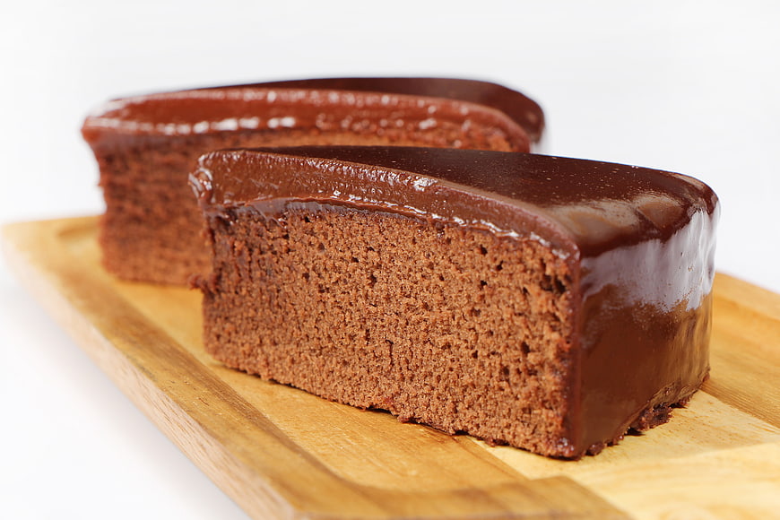 Chocolate Cake Slices on Wooden Board