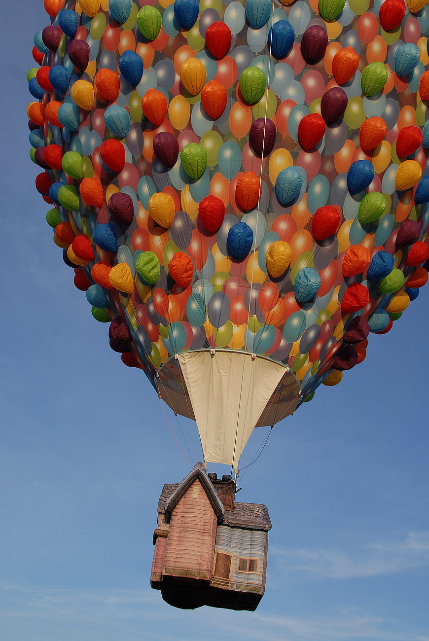 Up movie hot air balloon house replica in blue sky