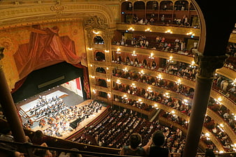 Grand Opera House Interior With Orchestra And Audience