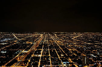 Aerial Night View of Chicago City Grid Lights