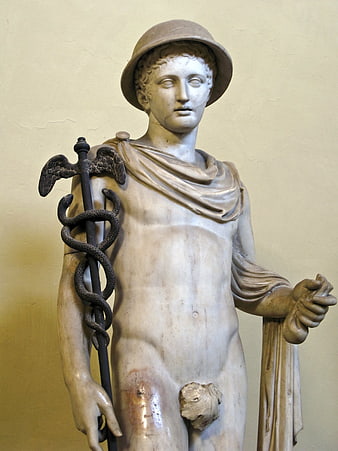 Marble Statue of Asclepius with Caduceus Staff