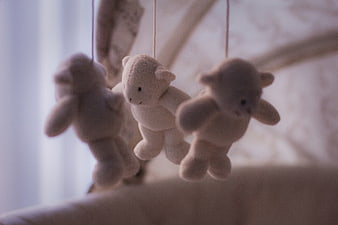 Soft Focus Baby Crib Mobile with Hanging Teddy Bears