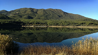 Serene Lake Reflection of Forested Mountain in Ioannina, Greece