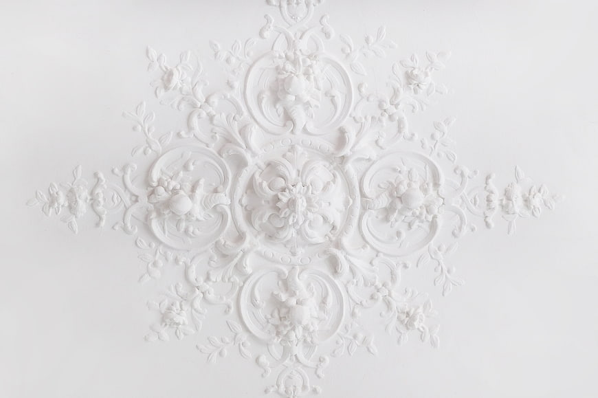 White Ornate Stucco Ceiling Molding Detail
