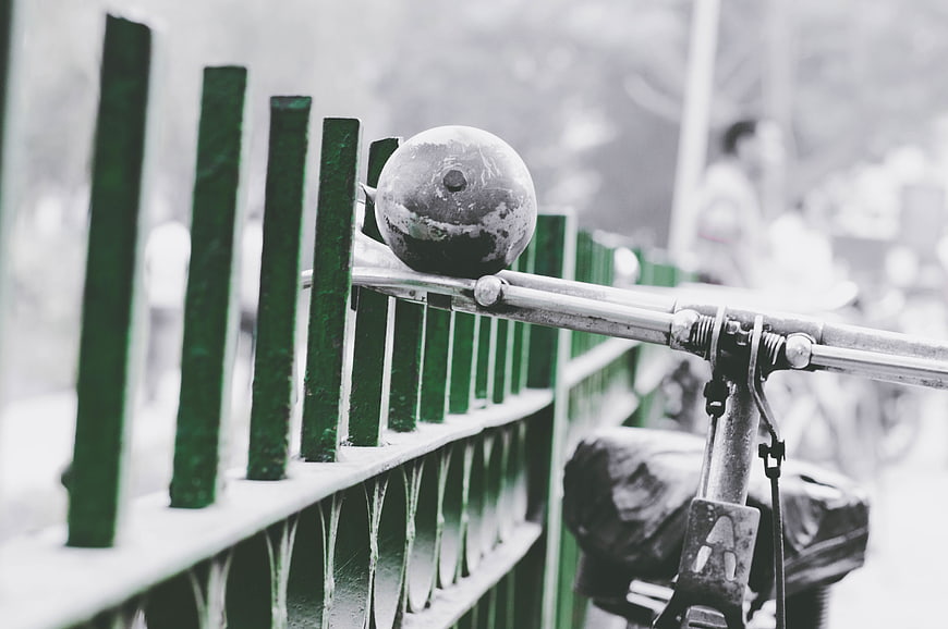 Selective Color Green Fence with Bicycle Handlebar