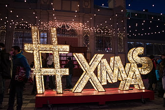 Illuminated #XMAS Sign at Night Market