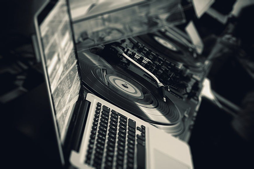 DJ Turntable and Laptop Setup for Music Production