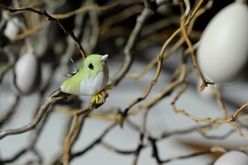Handmade Easter Bird Craft on Branch with Eggs