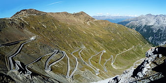 Stelvio Pass Hairpin Bends Alpine Mountain Road Panorama
