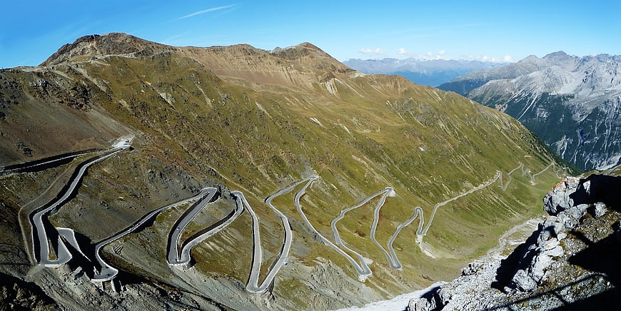 Stelvio Pass Hairpin Bends Alpine Mountain Road Panorama