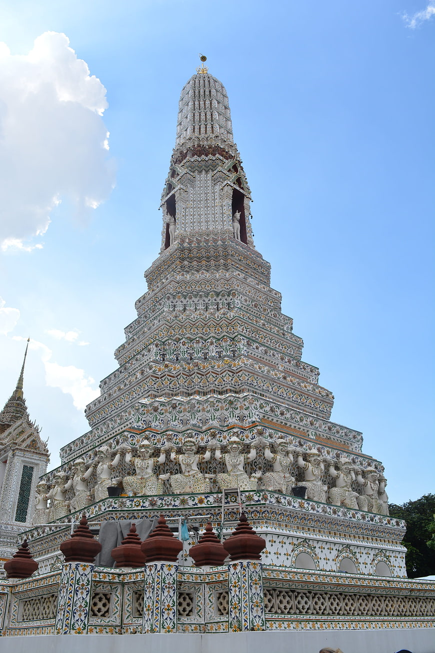 Ornate Thai Temple Pagoda Against Blue Sky