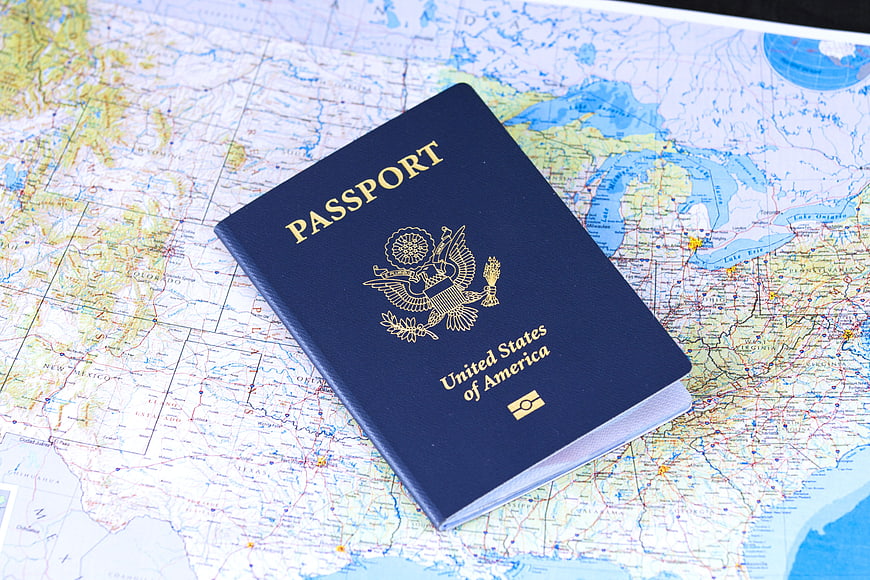 US Passport on Map of United States