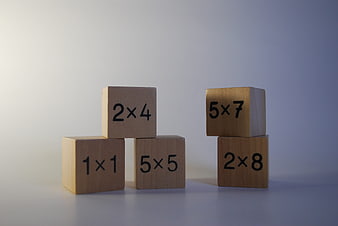 Wooden Blocks With Multiplication Equations On Minimalist Background