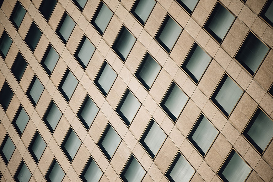 Diagonal Pattern of Modern Office Building Windows