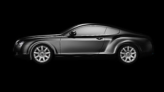 Side Profile of Sleek Silver Luxury Coupe on Black Background