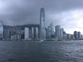 Hong Kong Skyline with International Finance Centre on Overcast Day