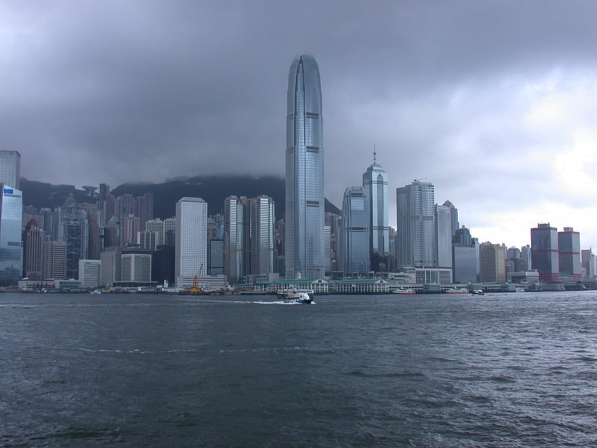Hong Kong Skyline with International Finance Centre on Overcast Day