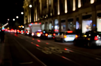 Blurred Night City Traffic with Bokeh Lights