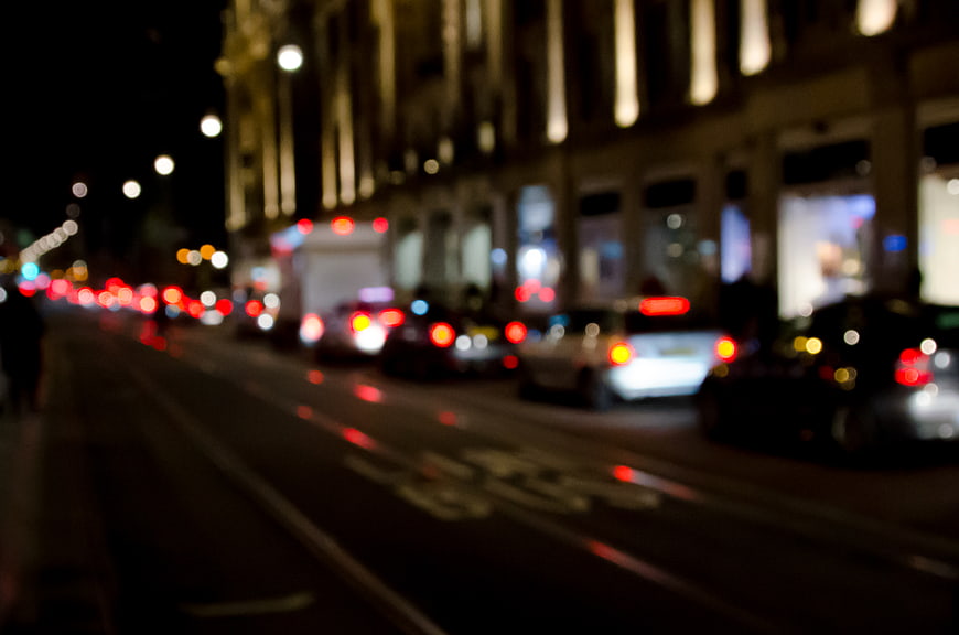 Blurred Night City Traffic with Bokeh Lights