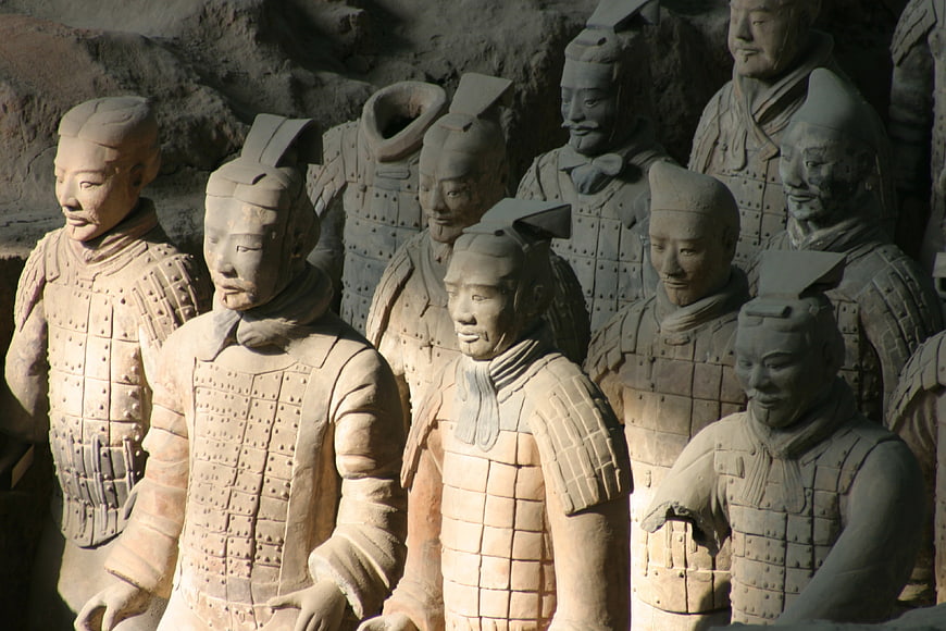 Group of Terracotta Warriors Statues in Museum Setting