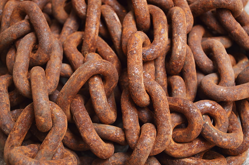Close-up texture of heavy rusty iron chains