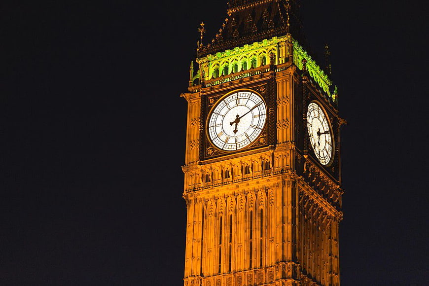 Big Ben Clock Tower Illuminated at Night in London