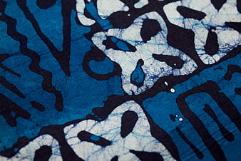 Close-up of blue and white abstract batik fabric texture