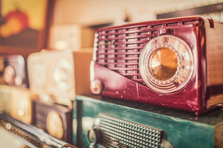 Vintage Retro Radio Collection with Selective Focus