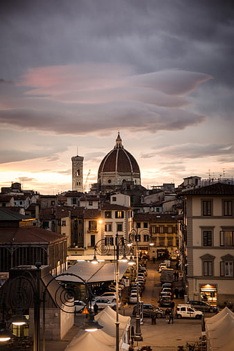 Florence Cathedral Dome at Sunset with Dramatic Clouds