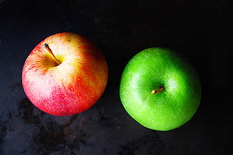 Top View of Red and Green Apples on Dark Background