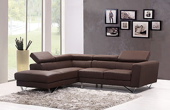 Modern Brown Leather Sectional Sofa in Minimalist Living Room