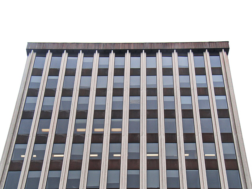 Low angle view of modern office building facade