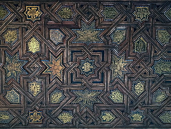 Intricate Moorish wooden ceiling pattern with geometric stars