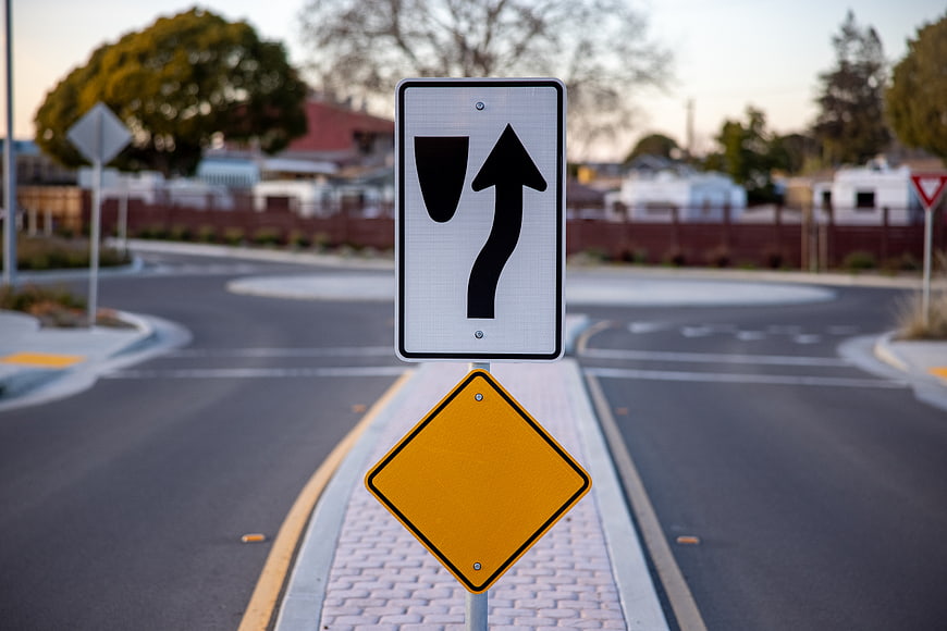 Traffic Keep Right Sign on Suburban Roundabout