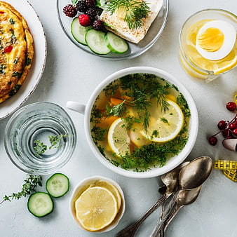 Healthy Detox Soup with Lemon, Herbs, and Fresh Vegetables
