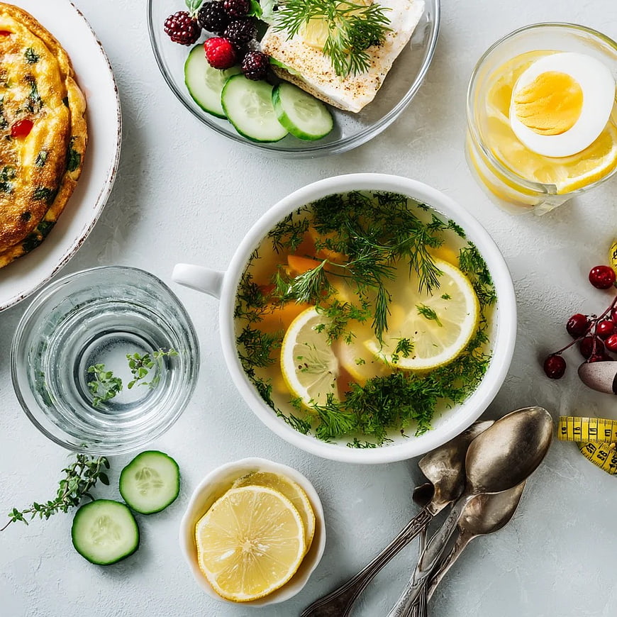 Healthy Detox Soup with Lemon, Herbs, and Fresh Vegetables