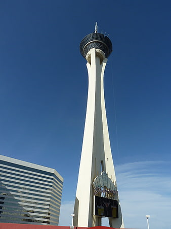 Stratosphere Tower in Las Vegas against a clear blue sky