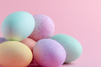 Pastel Easter Eggs on Pink Background