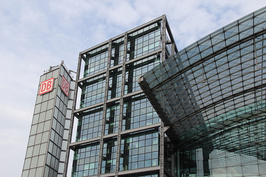 Modern Glass Office Building with DB Logo