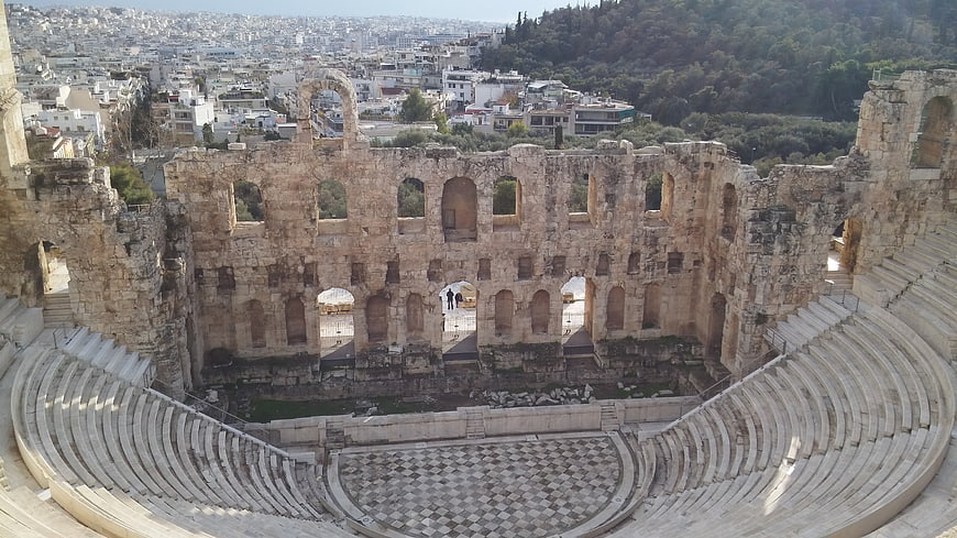Ancient Greek Theater Ruins With City View