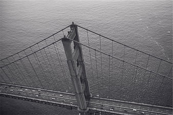 Aerial Black and White View of Golden Gate Bridge Tower