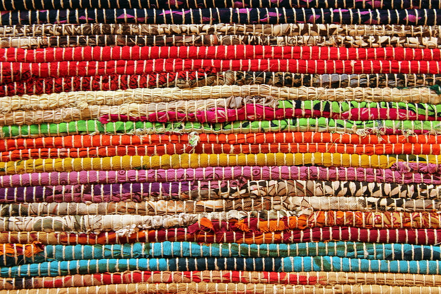 Colorful Handwoven Textile Texture With Vibrant Horizontal Stripes