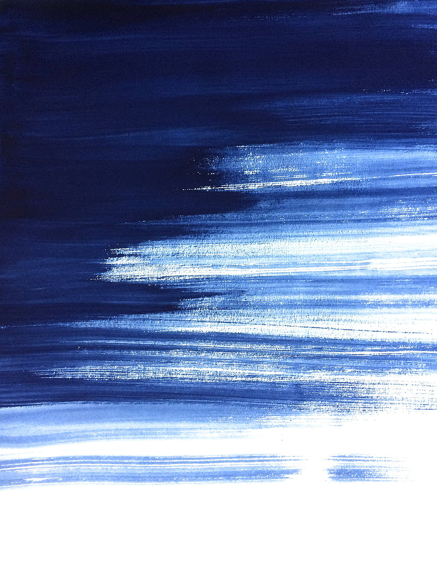 Abstract Blue Brushstroke Ink Texture on White Background