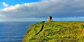 Dunluce Castle on Green Cliffs Overlooking the Ocean