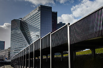 Modern Office Building and Pedestrian Bridge in Rotterdam