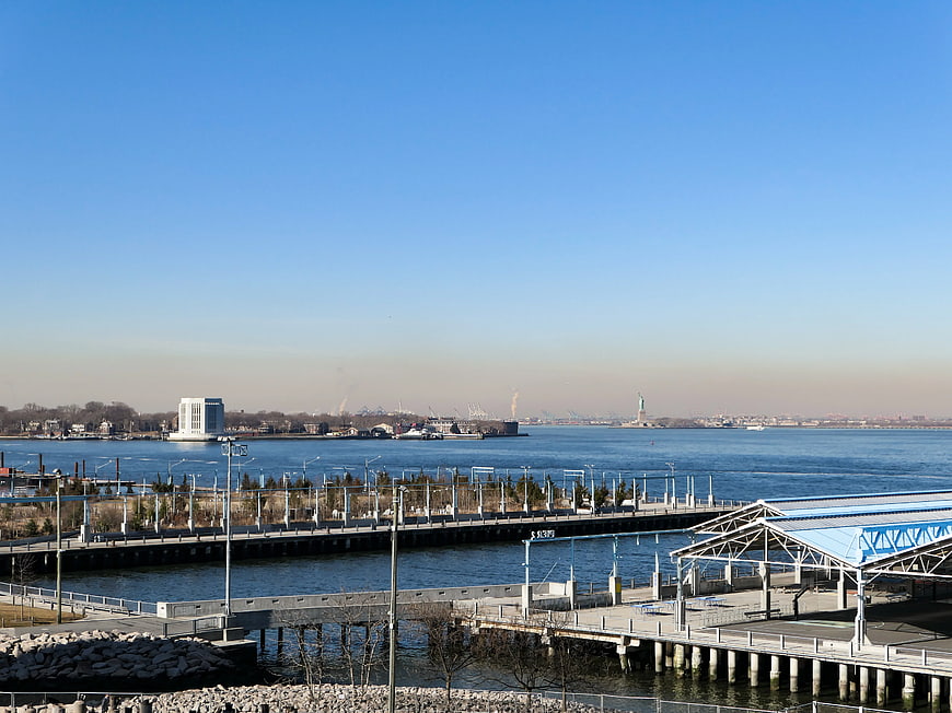 New York Harbor View with Statue of Liberty and Ferry Terminal