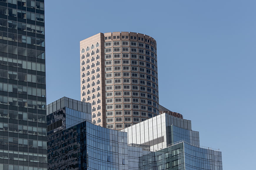 Modern City Skyline with Glass and Concrete Office Buildings