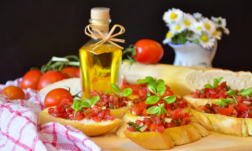 Rustic Bruschetta With Fresh Tomatoes, Basil, And Olive Oil